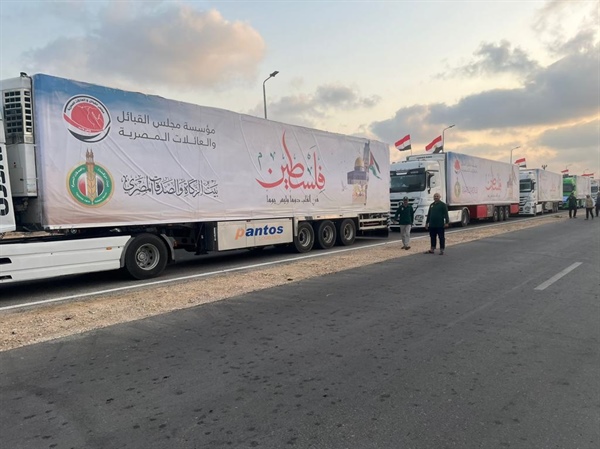 شيخ الأزهر يوجه بتسيير قافلة إلى غزة من 18 شاحنة محملة بالأدوية والمواد الغذائية والإغاثية .jpg